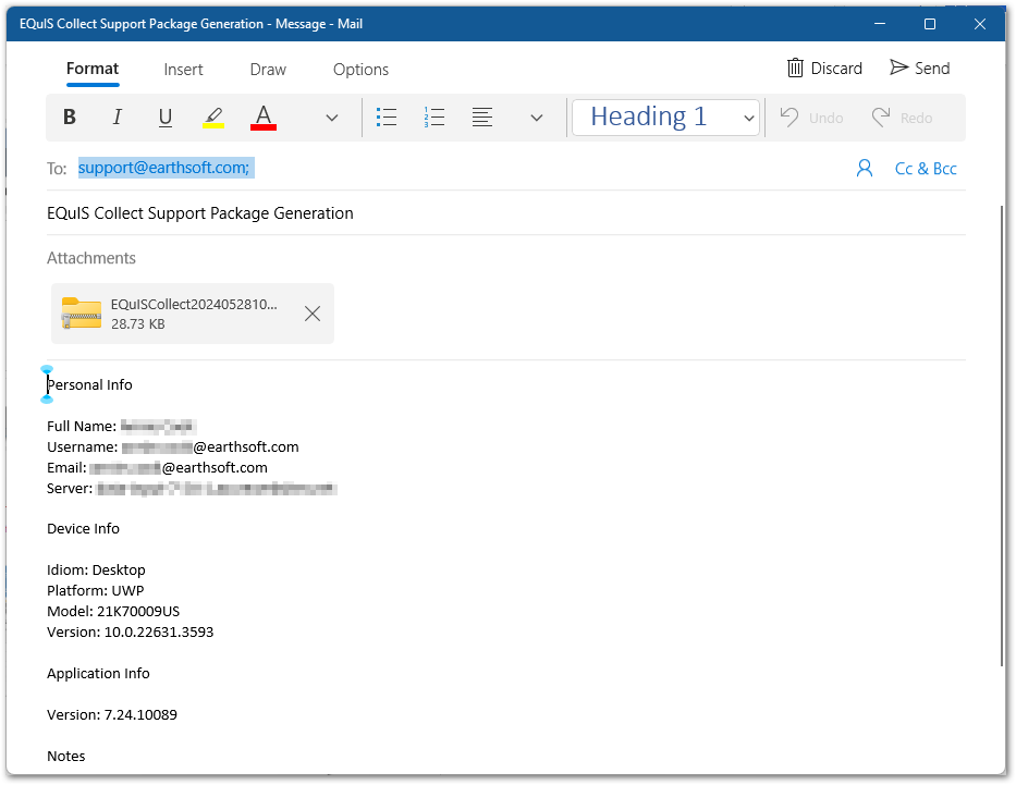 Generate Support Package email